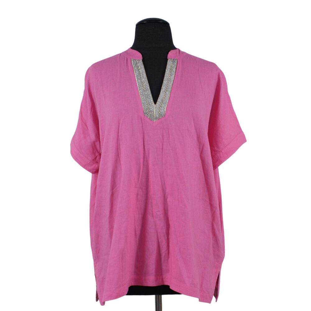 A3 Authentic SOFT SURROUNDINGS Annalise Linen Blend Tunic Top Azalea Pink Size L